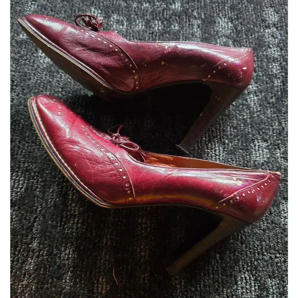 Vintage 70s 80s Smyth Bros Oxblood Wingtip Heeled Oxfords Brogue Pumps